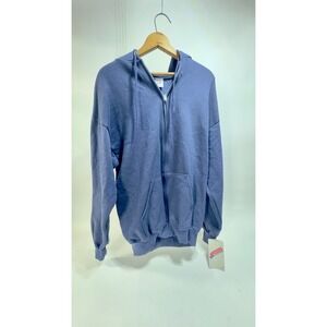 Vintage Jerzees Hoodie Mens XL Fits M/L Blue Sweatshirt Full Zip 90s USA